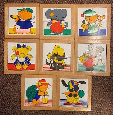 Educo 8 puzzeltjes in een opbergkastje (zie omschrijving)