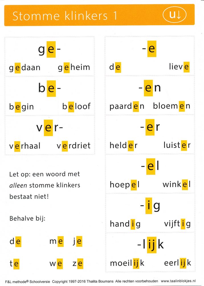 Taal in Blokjes regels voor stomme klinkers 1 en 2 (per stuk)