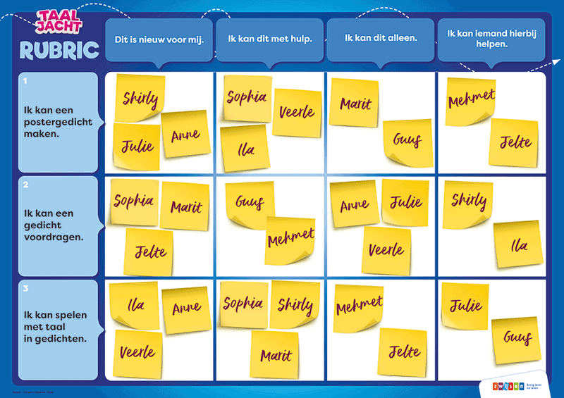 Magneetbord Taaljacht Rubrics groep 4 (zie omschrijving)