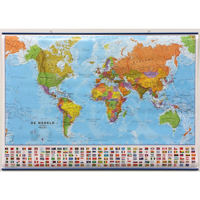 Wereldkaart geplastificeerd 101 x  72 cm
