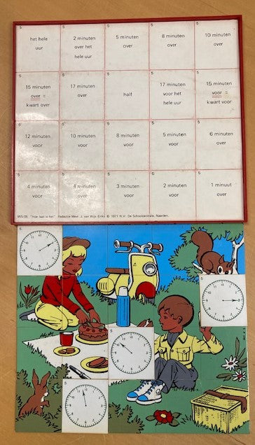 Puzzelen met klok kijken (picknicken)